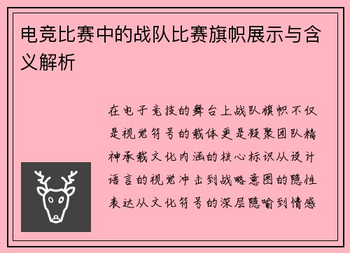 电竞比赛中的战队比赛旗帜展示与含义解析